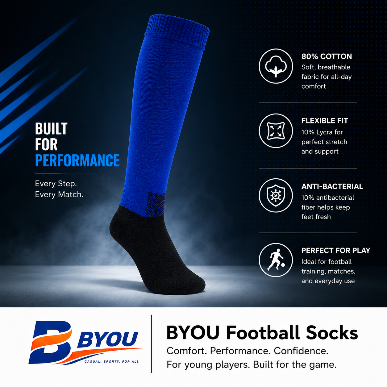 BYOU ProShield Kids Football Socks