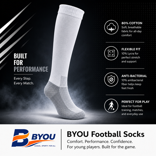 White BYOU ProShield kids football socks product view 2