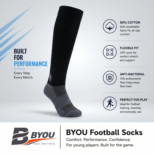 BYOU ProShield Kids Football Socks (Black)