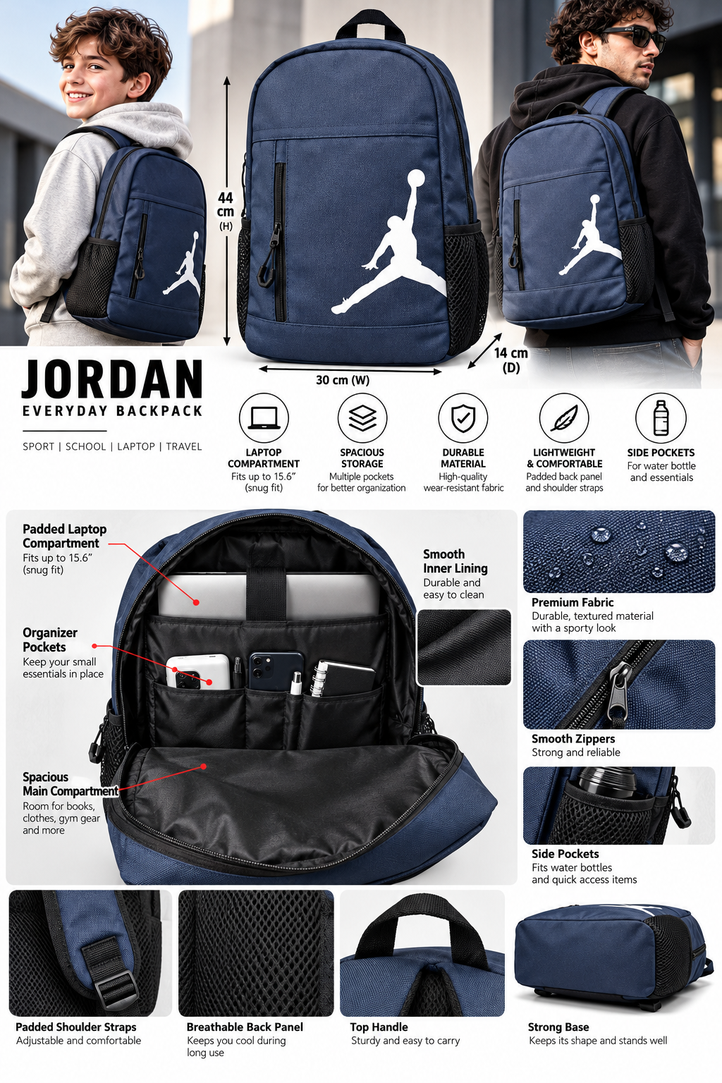 JORDAN Everyday Sports Backpack | School, Gym & Laptop