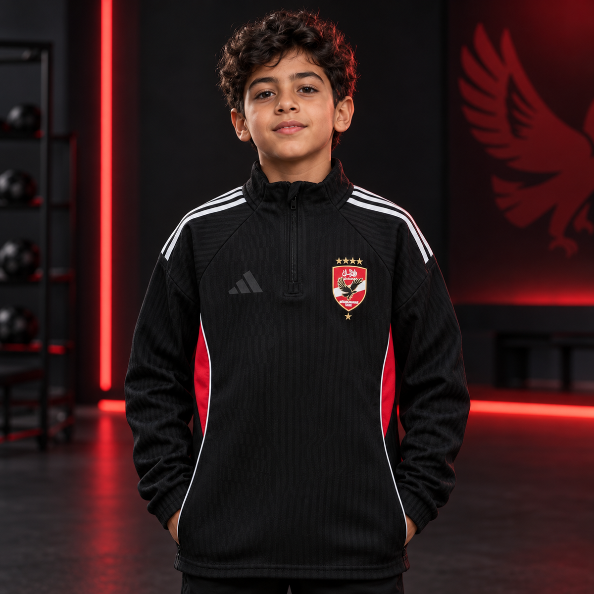 Al Ahly kids black and red track jacket front view