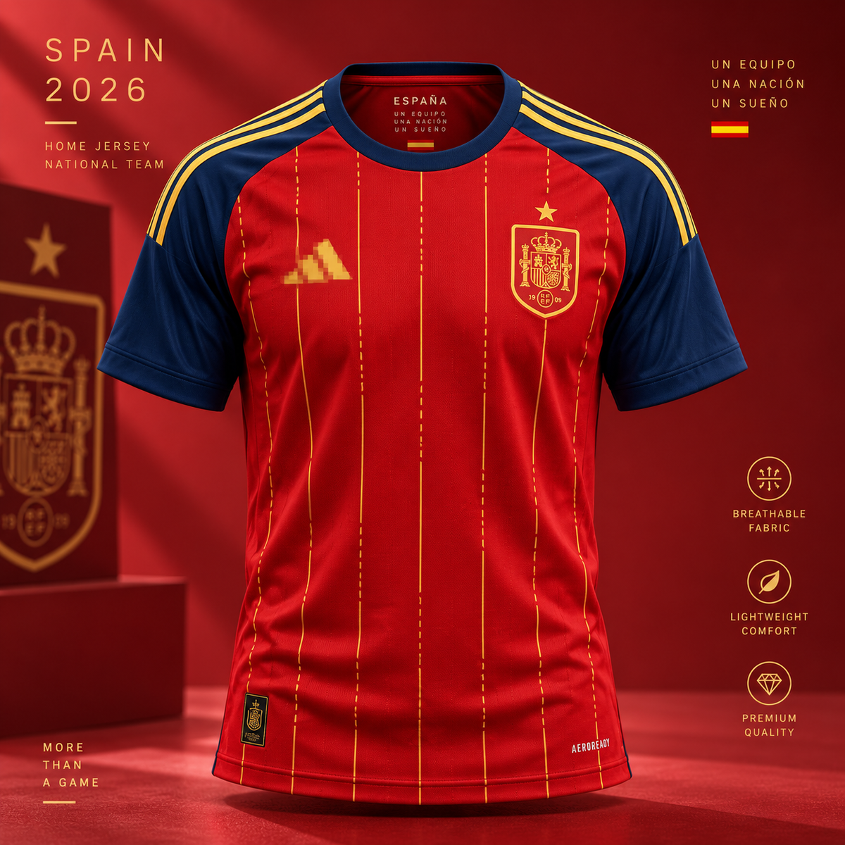 Spain 2026 home adult football jersey corrected design