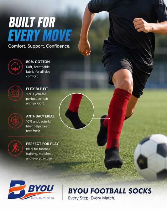 BYOU ProShield Kids Football Socks (Red)