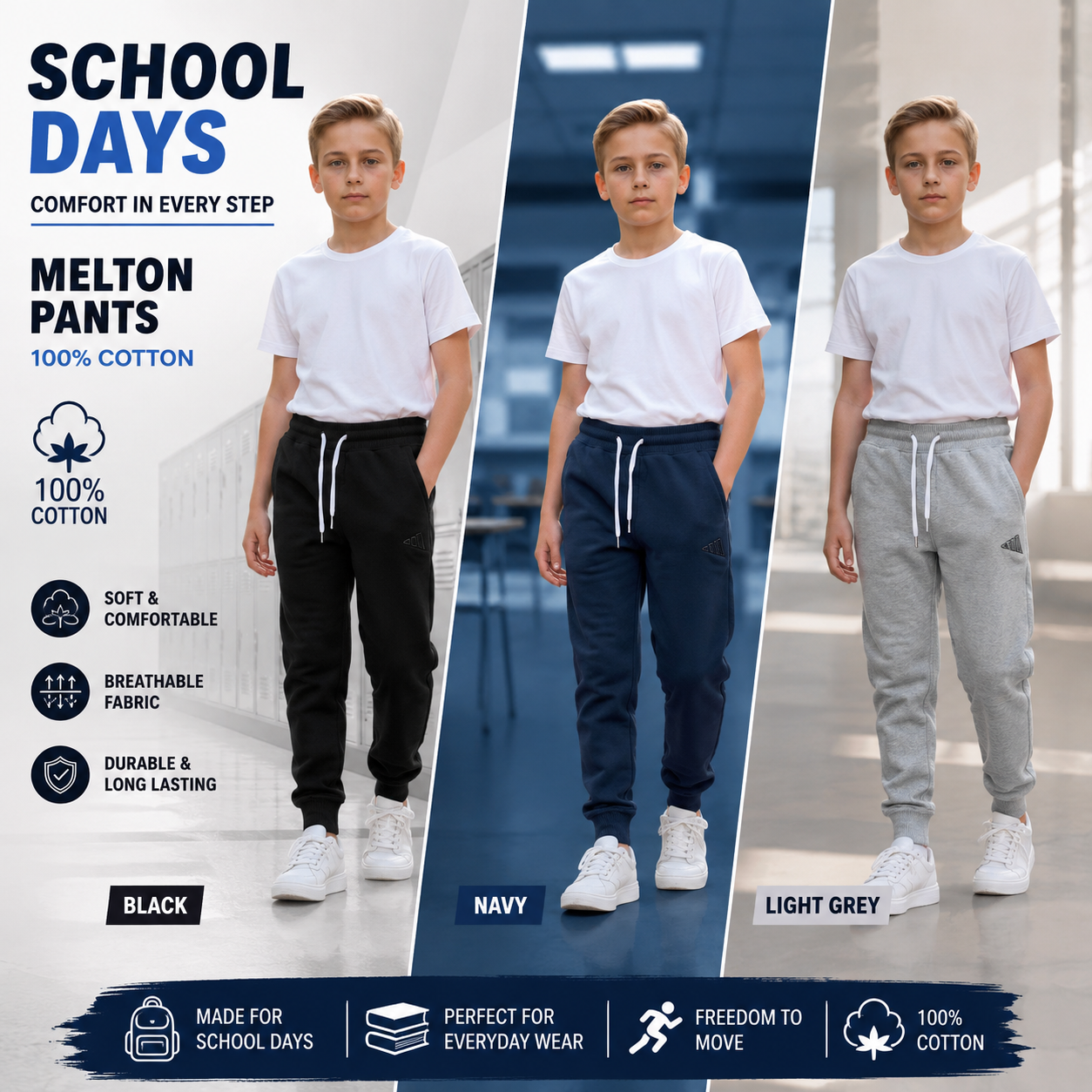 Kids 100% Cotton Melton Jogger Pants