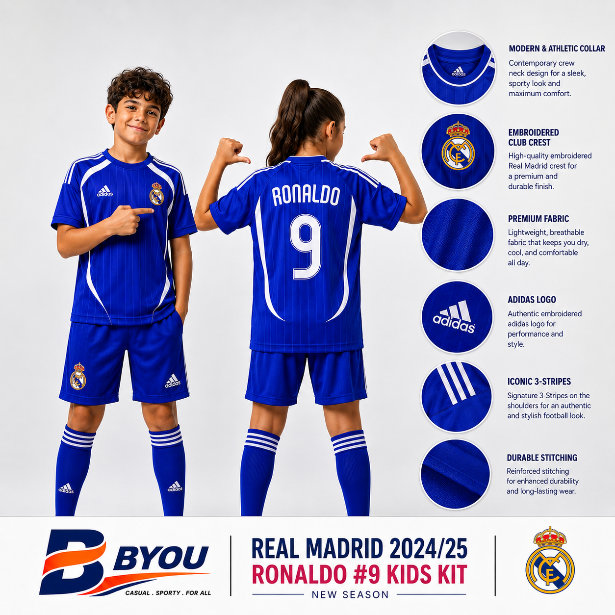 Real Madrid 2008 Ronaldo #7 Kids Football Kit – Shirt & Shorts