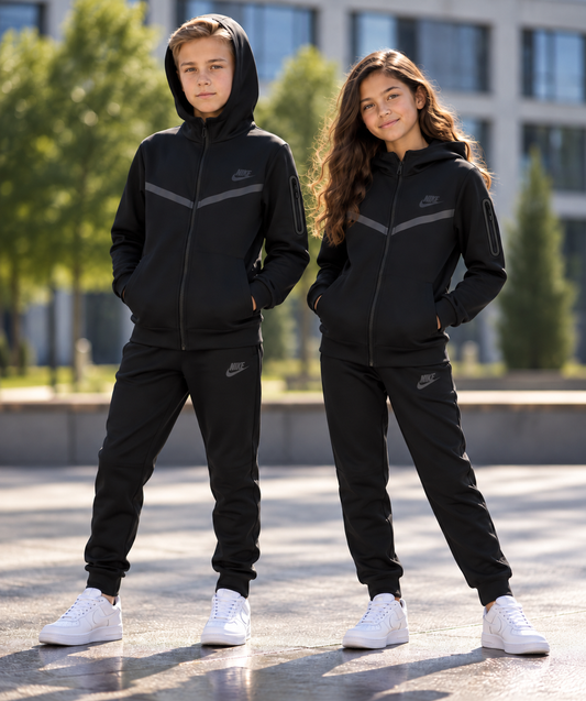 Kids Tech Performance Tracksuit – Triple Black | Premium Edition