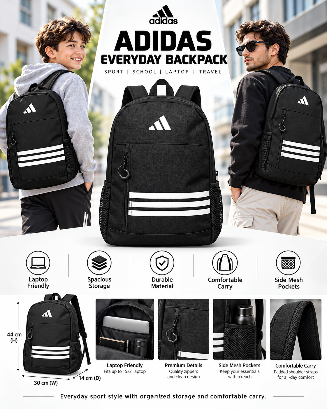 Adidas Everyday Sports Backpack | School, Gym & Laptop