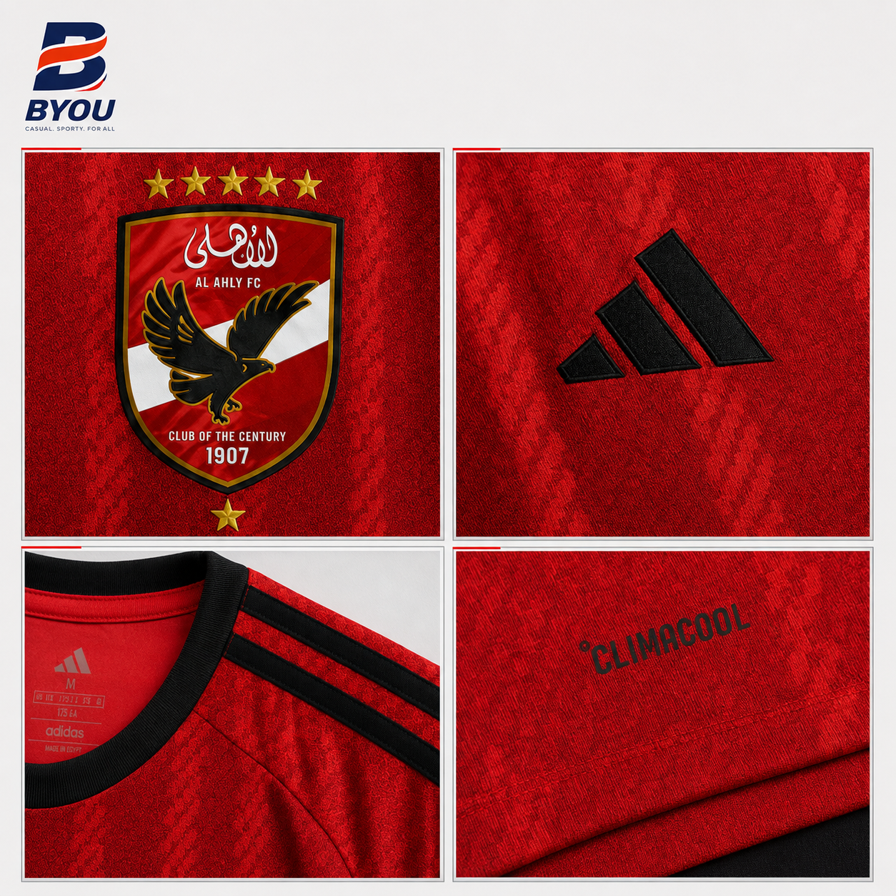 BYOU Al Ahly 2028 Home Jersey crest collar shoulder logo and fabric details