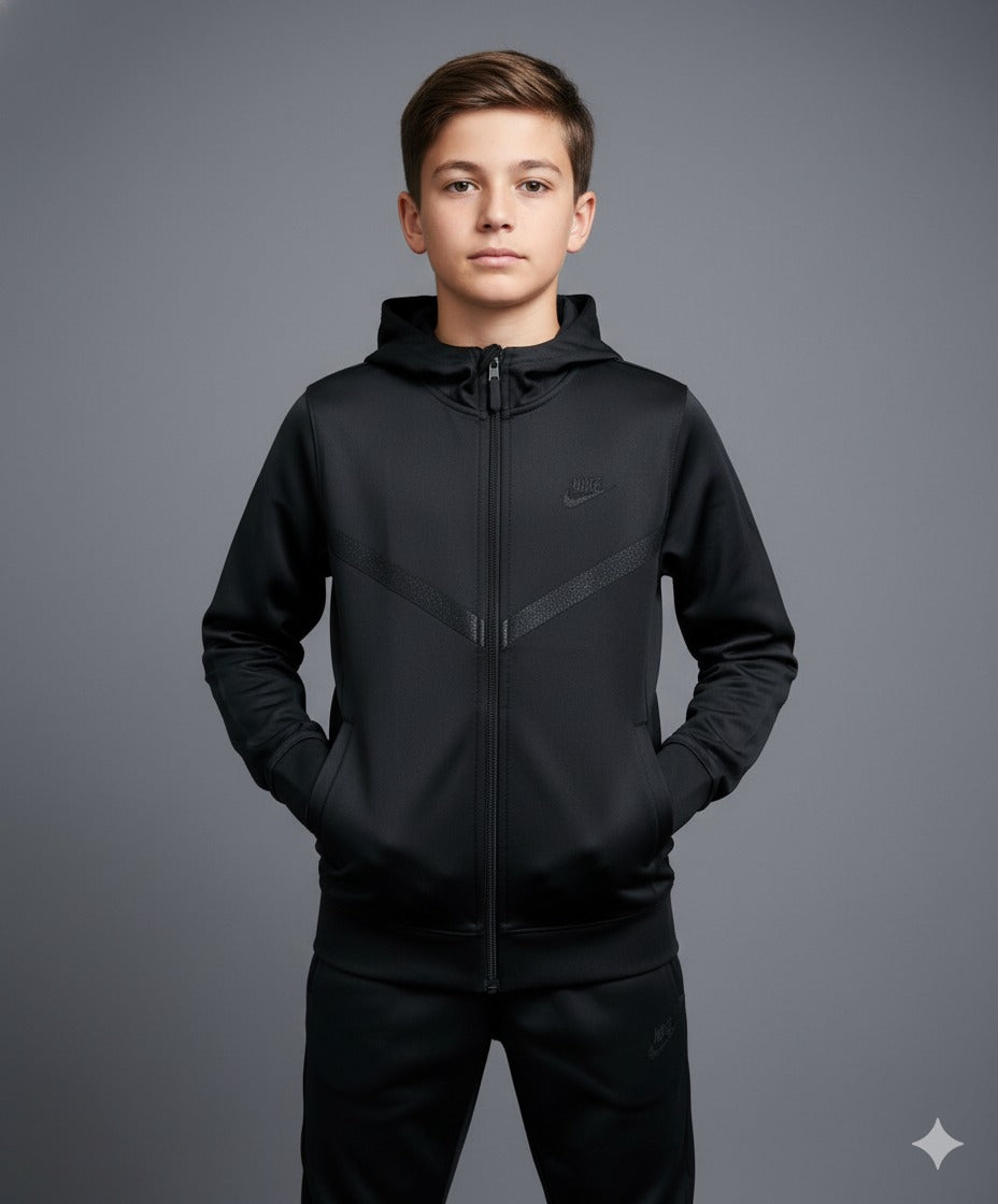 Kids Tech Performance Tracksuit – Triple Black | Premium Edition