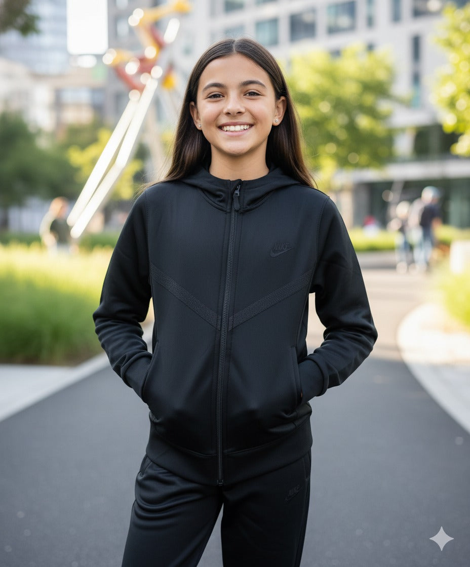Kids Tech Performance Tracksuit – Triple Black | Premium Edition