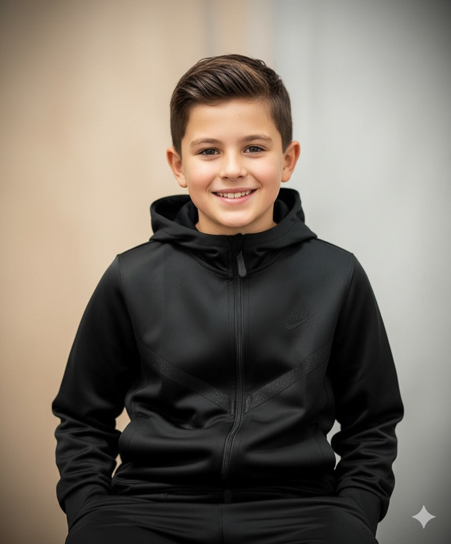 Kids Tech Performance Tracksuit – Triple Black | Premium Edition