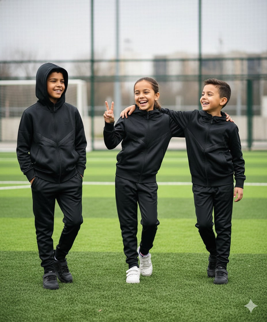 Kids Tech Performance Tracksuit – Triple Black | Premium Edition