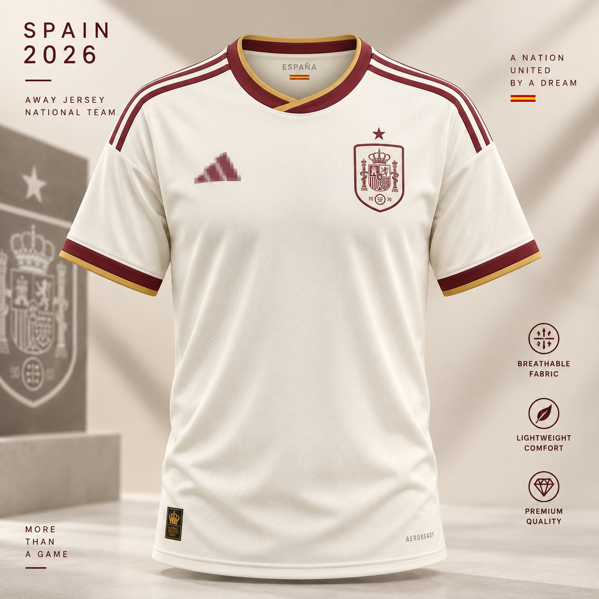 Spain 2026 away adult football jersey cream burgundy